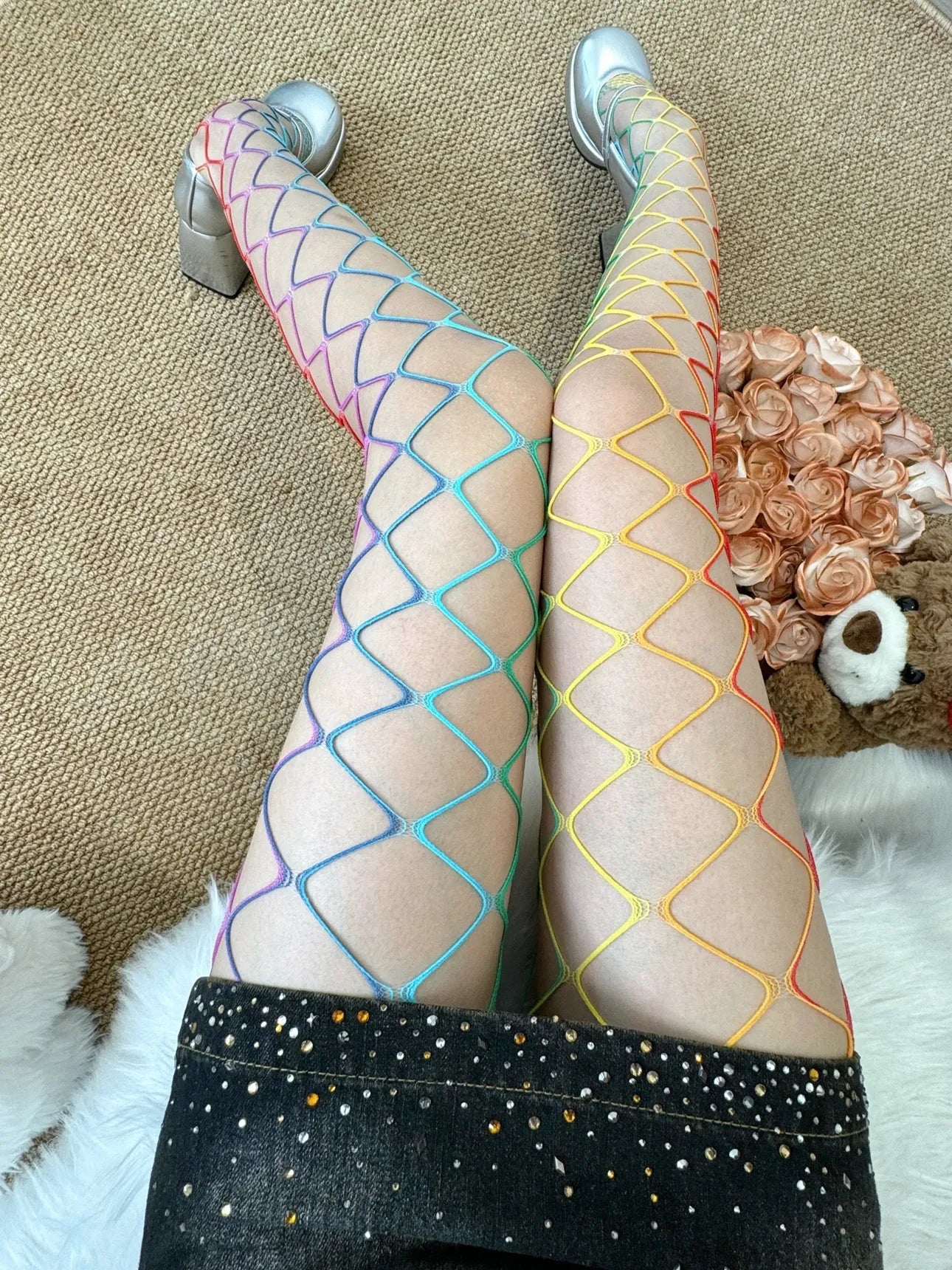 Rainbow Mesh Cutout Tights