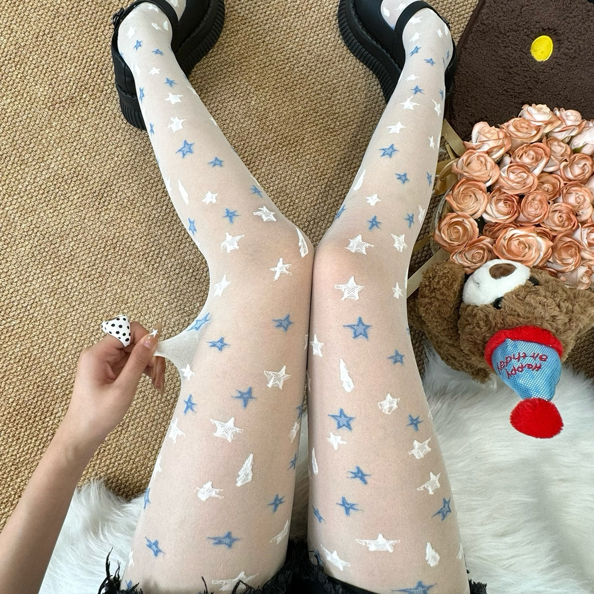 Star Embroidered Sheer Tights