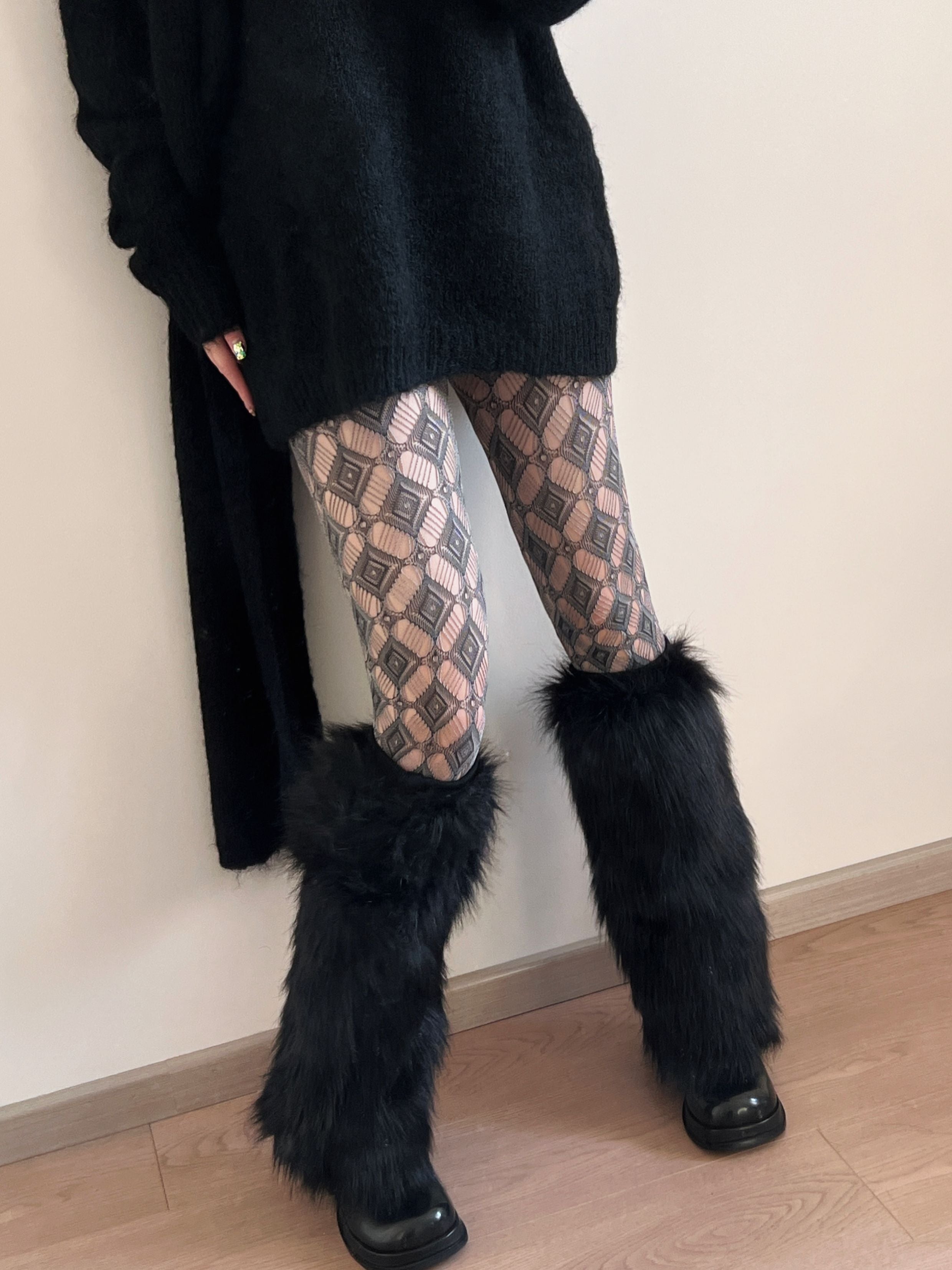 Black Faux Fur Y2K Leg Warmers