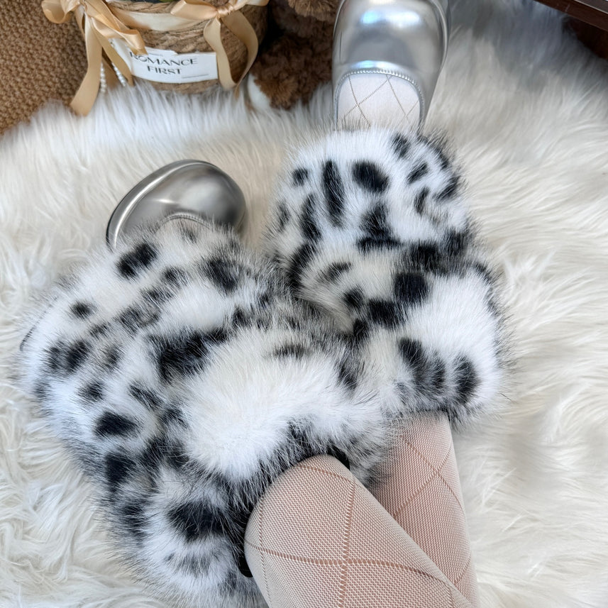 Fuzzy White Leopard Leg Warmers
