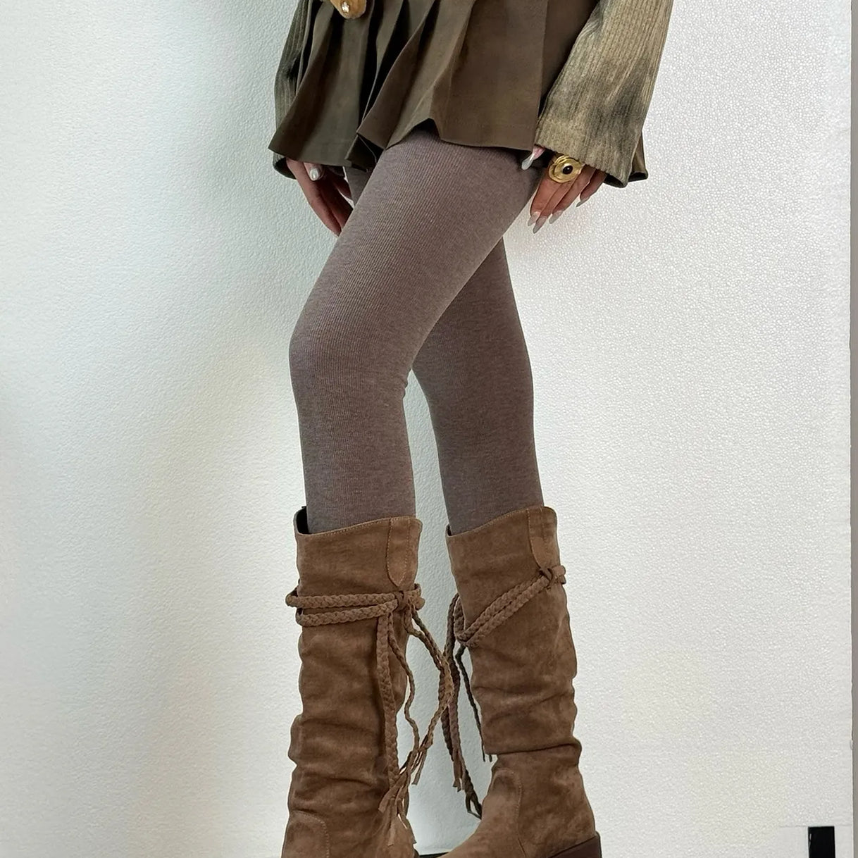 Cute Pearl Bow Fleece Tights