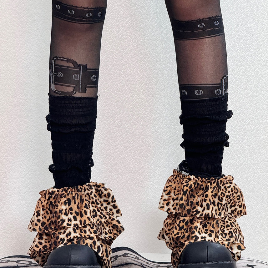 Y2K Leopard Layered Mesh Leg Warmers