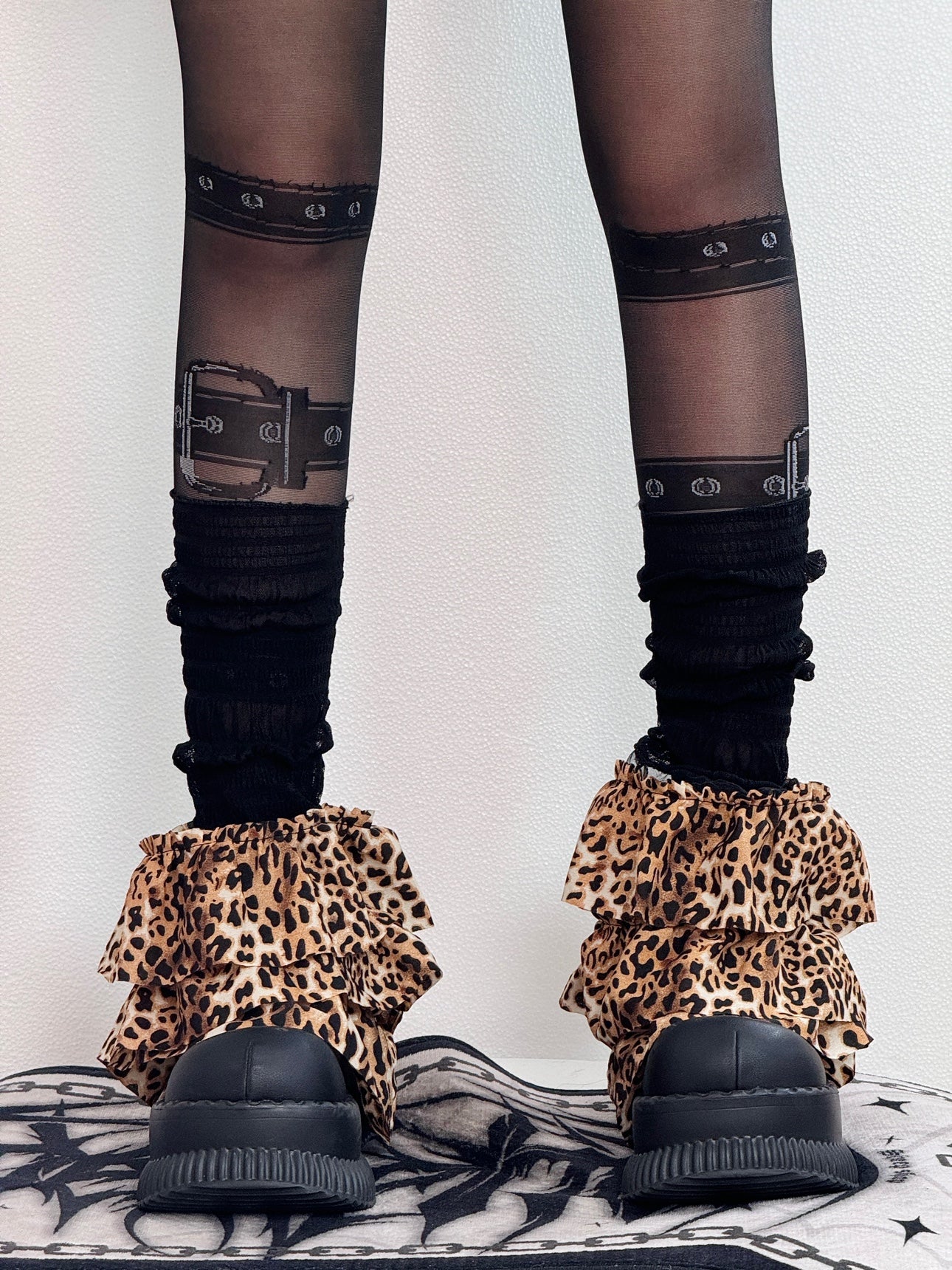 Y2K Leopard Layered Mesh Leg Warmers
