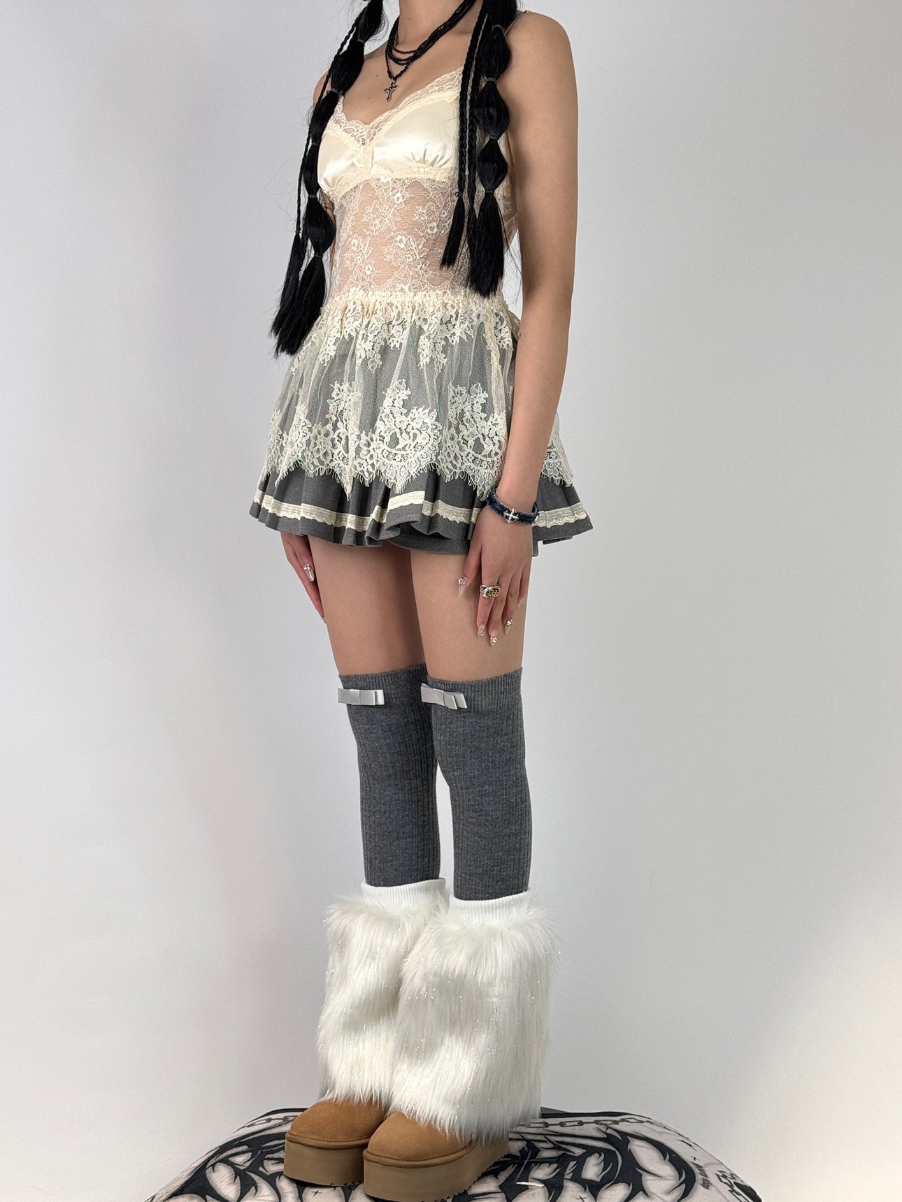 White Glitter Faux Mink Leg Warmers