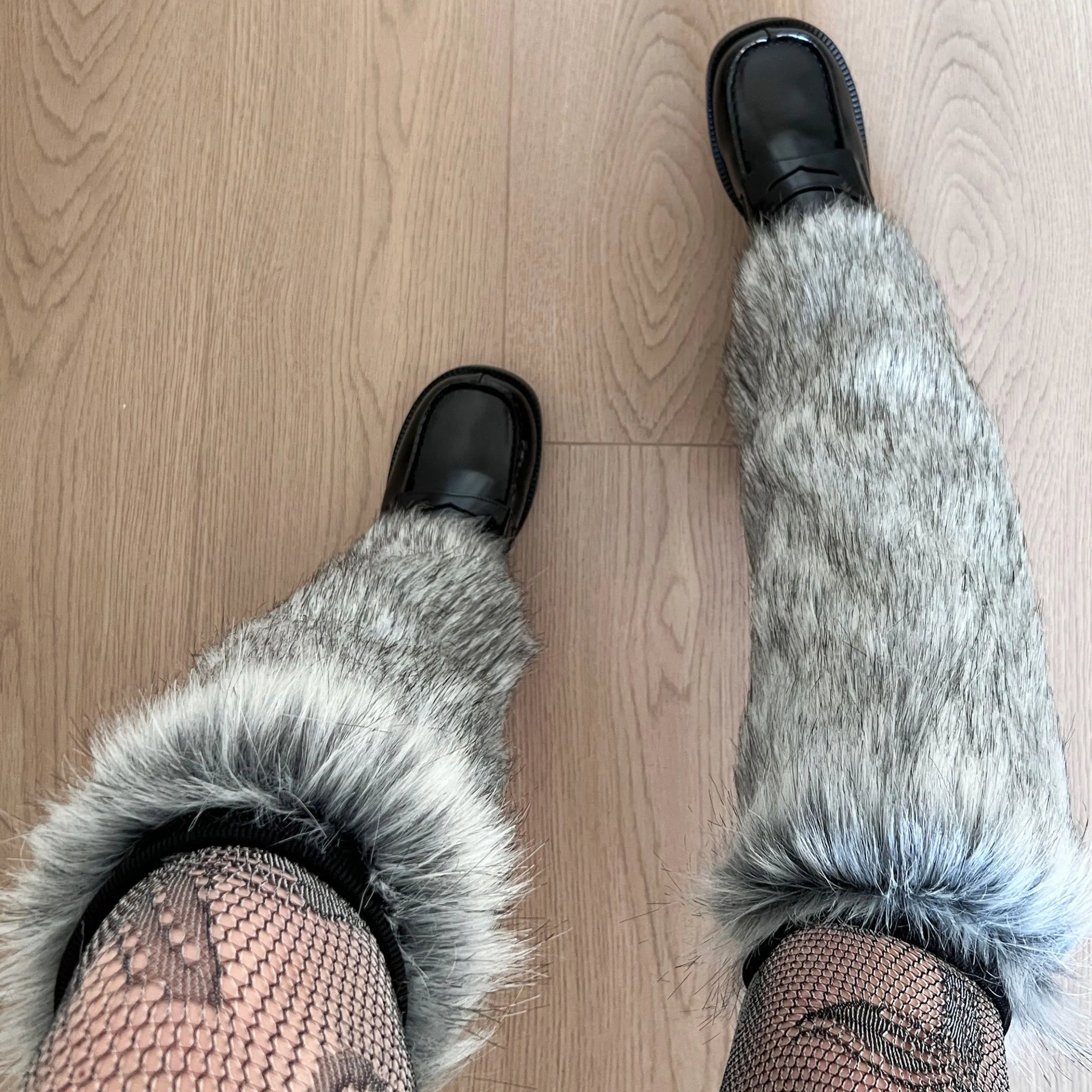 Gray Gradient Faux Fur Y2K Leg Warmers