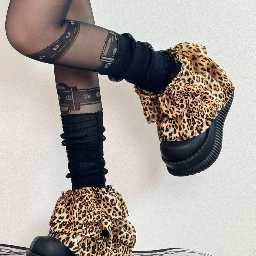 Y2K Leopard Layered Mesh Leg Warmers