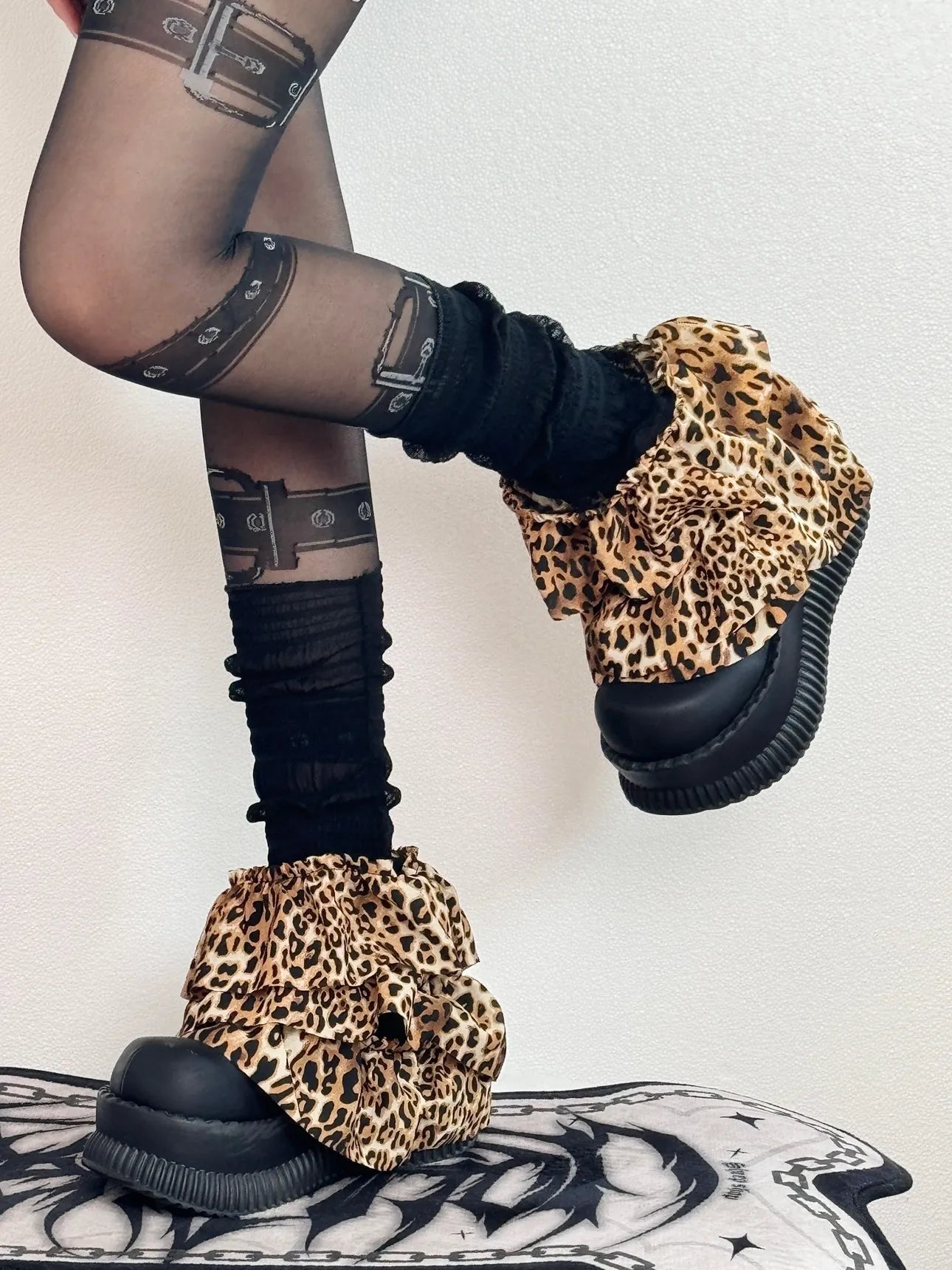 Y2K Leopard Layered Mesh Leg Warmers