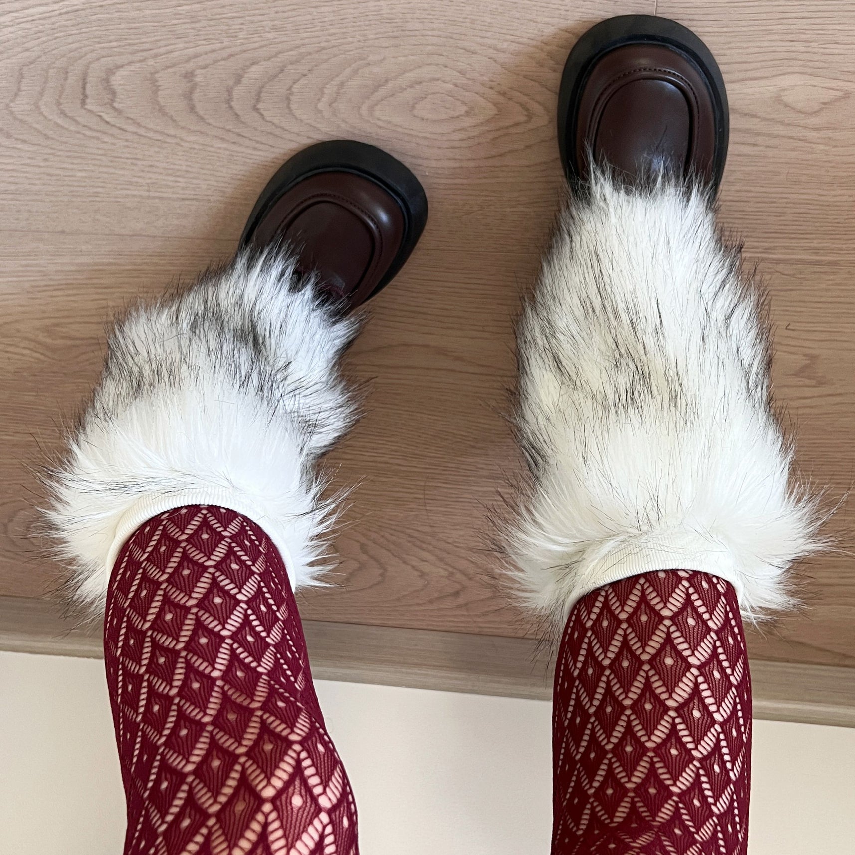White Black-Tip Faux Fur Y2K Leg Warmers
