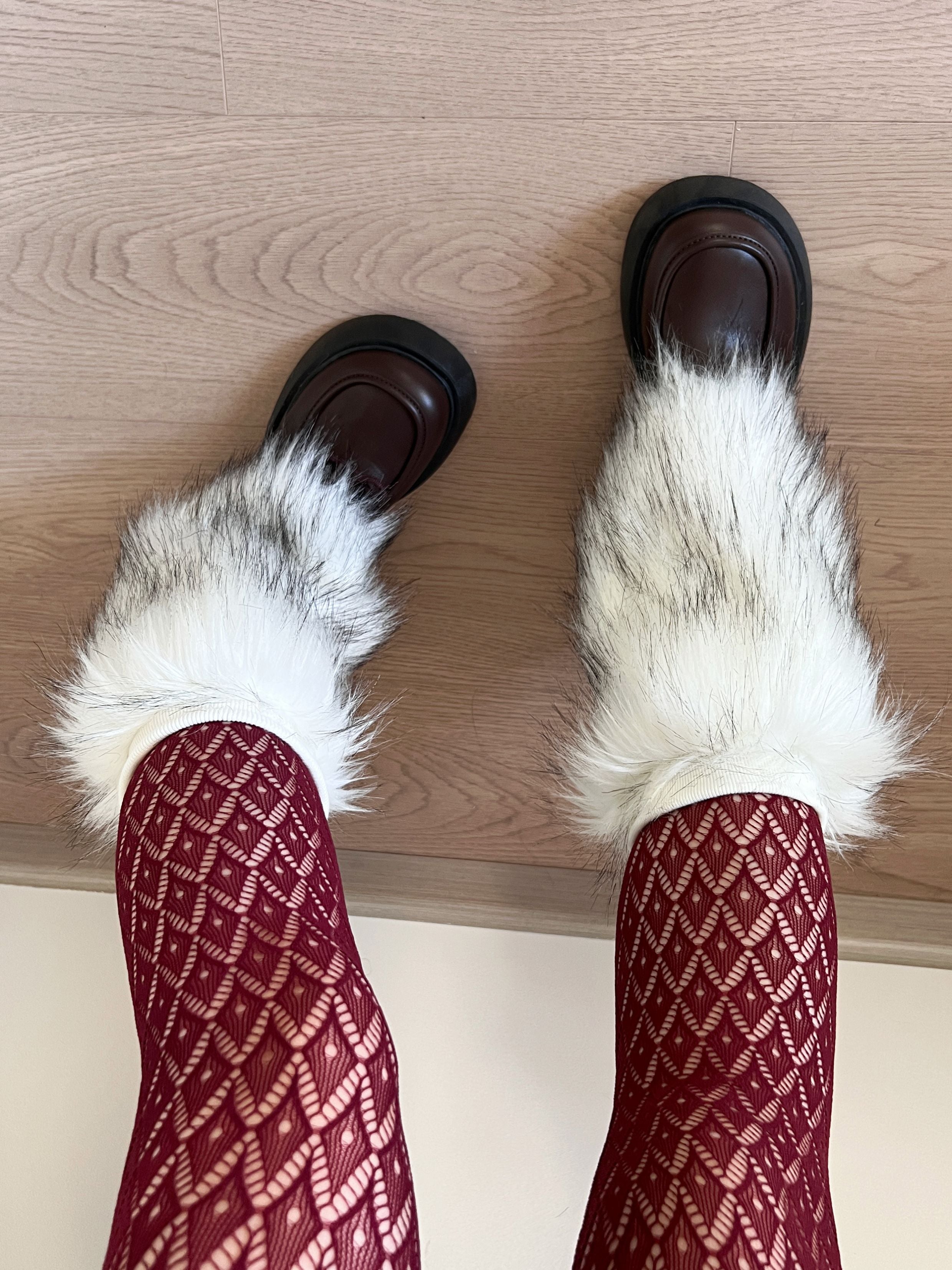 White Black-Tip Faux Fur Y2K Leg Warmers