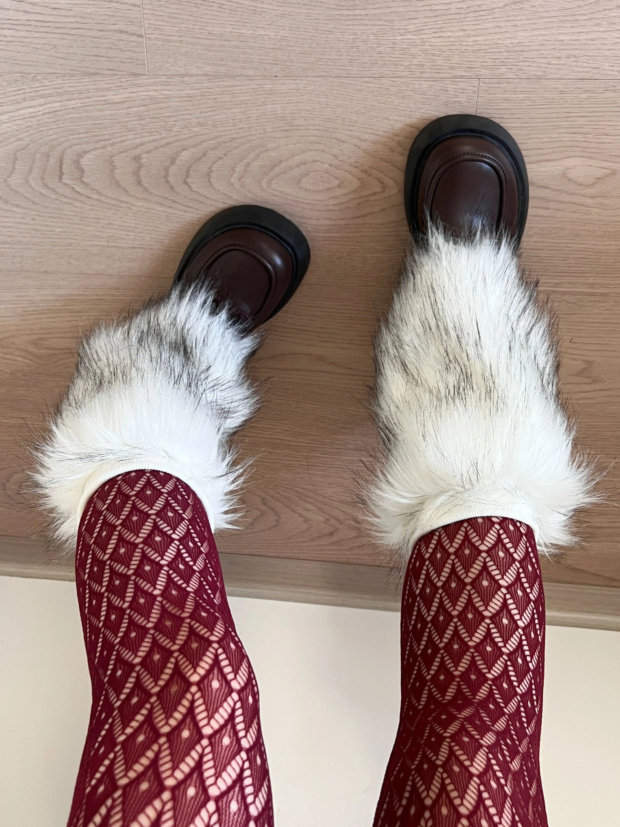 White Black-Tip Faux Fur Y2K Leg Warmers