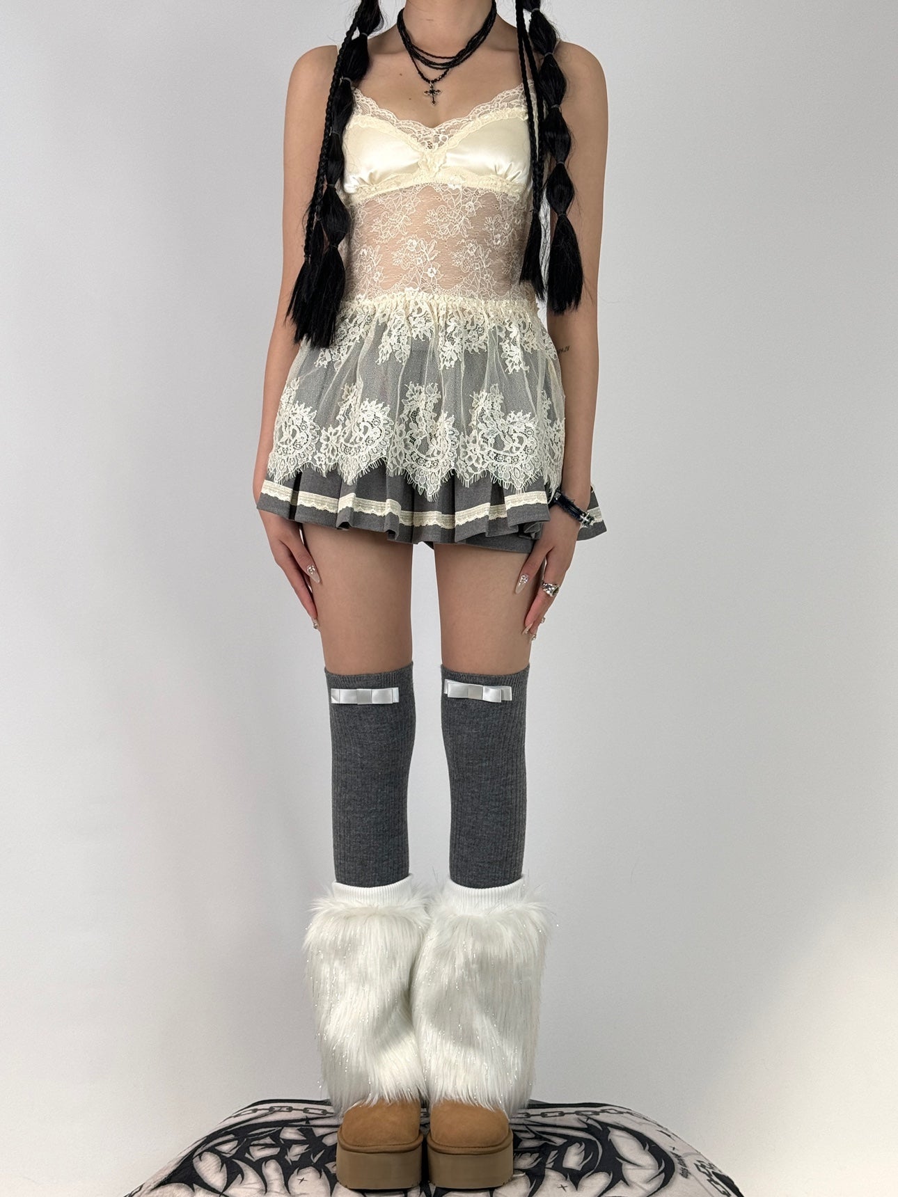 White Glitter Faux Mink Leg Warmers