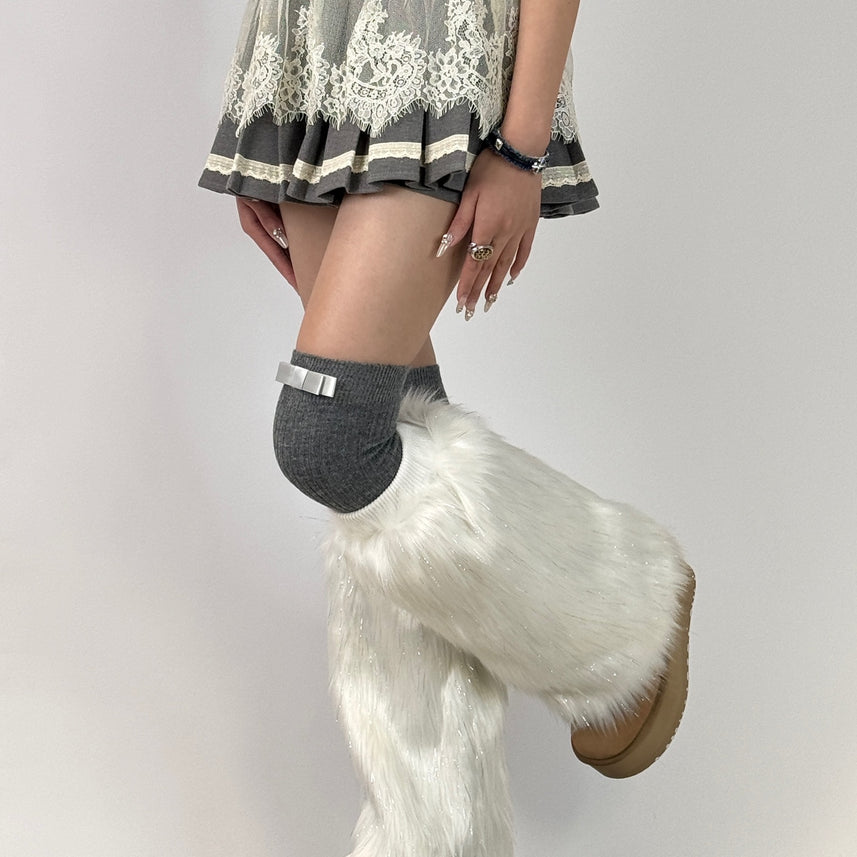 White Glitter Faux Mink Leg Warmers