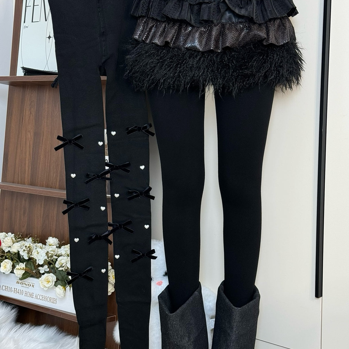 Bow Pearl Fleece Lolita Tights