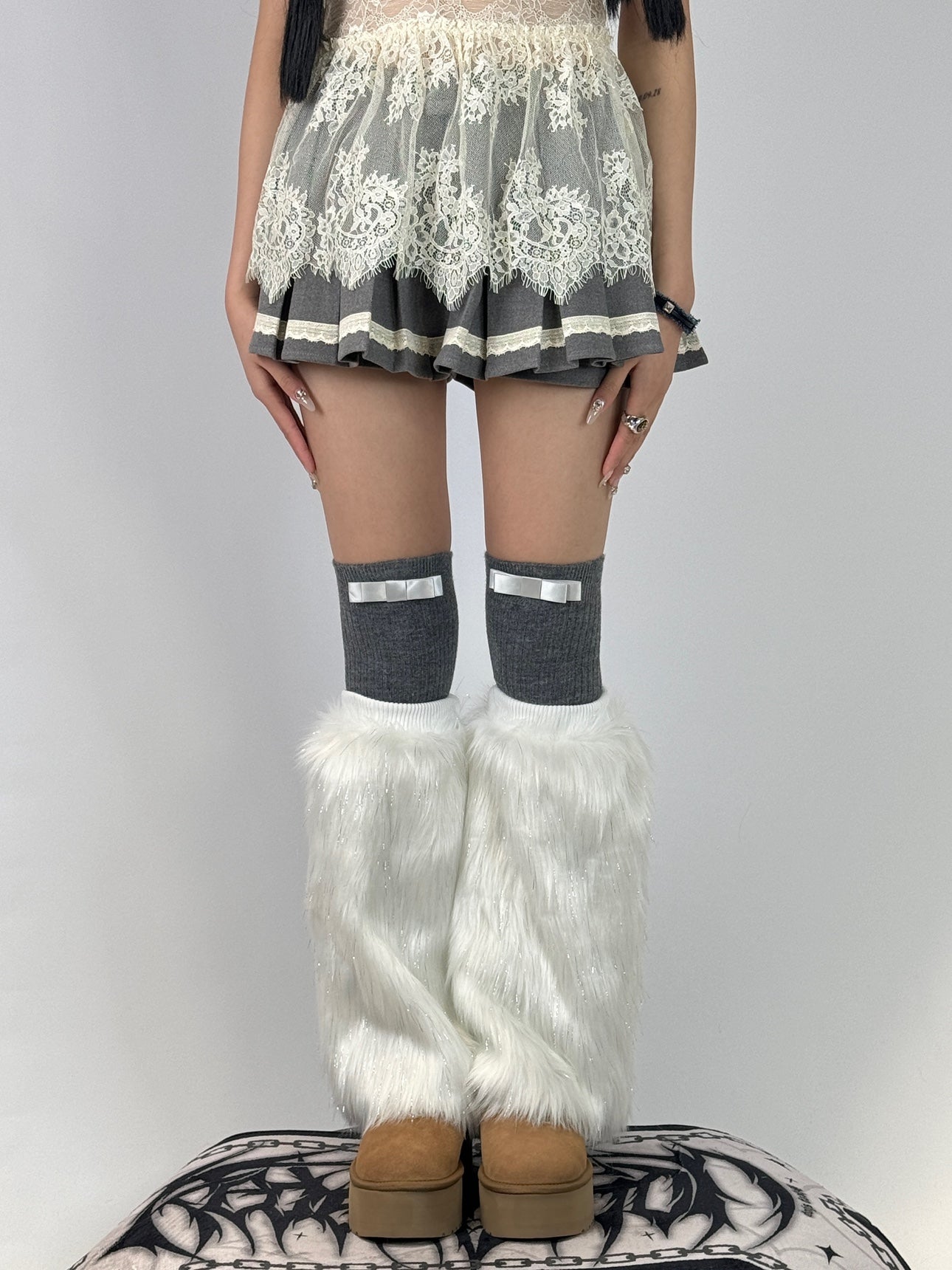 White Glitter Faux Mink Leg Warmers