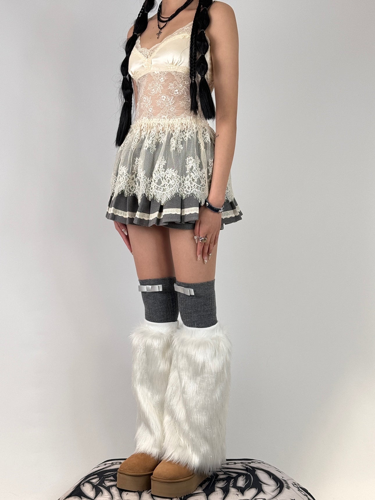White Glitter Faux Mink Leg Warmers