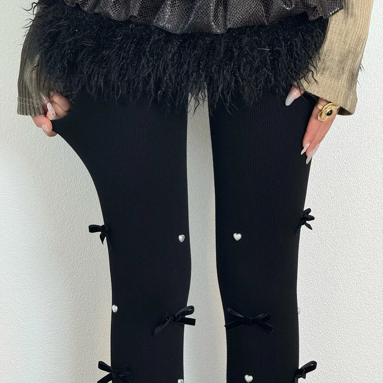 Bow Pearl Fleece Lolita Tights