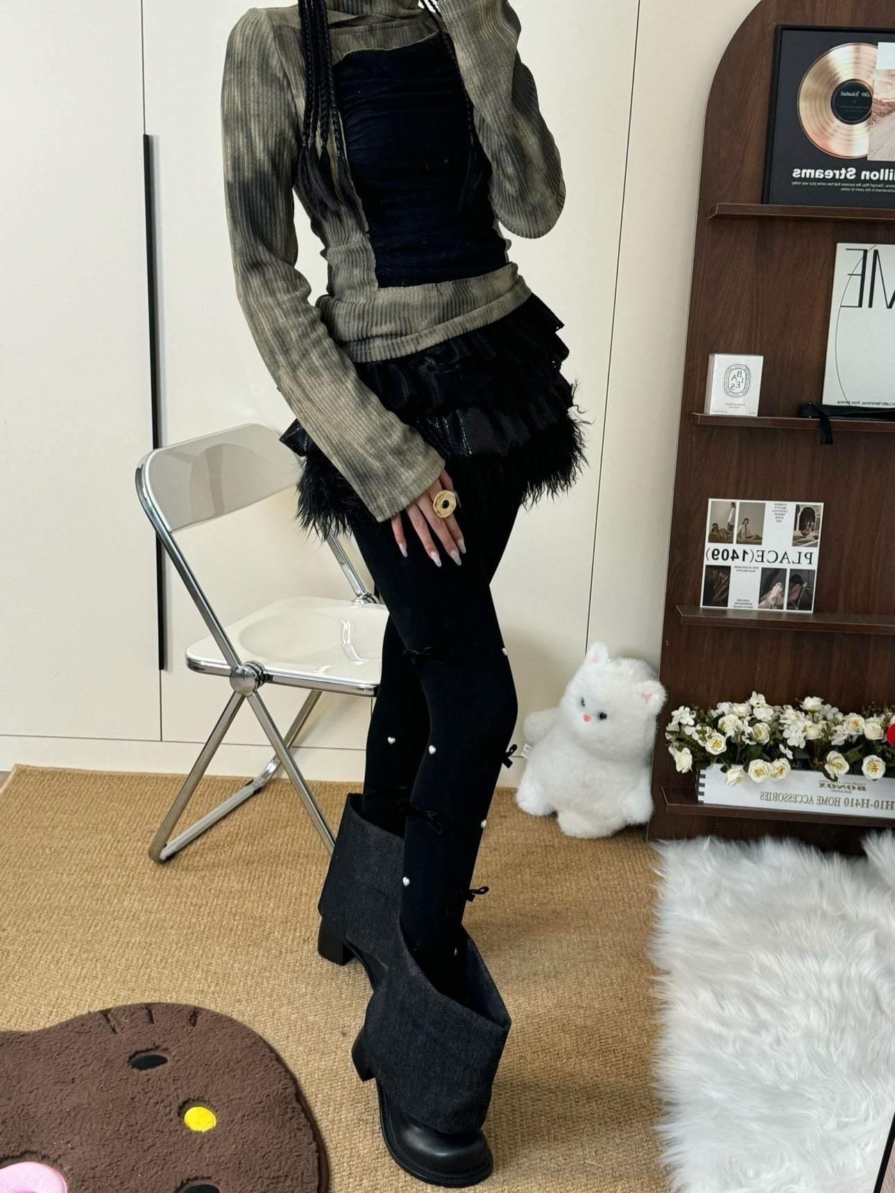 Bow Pearl Fleece Lolita Tights