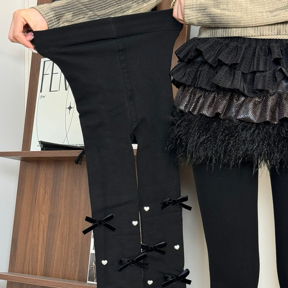 Bow Pearl Fleece Lolita Tights