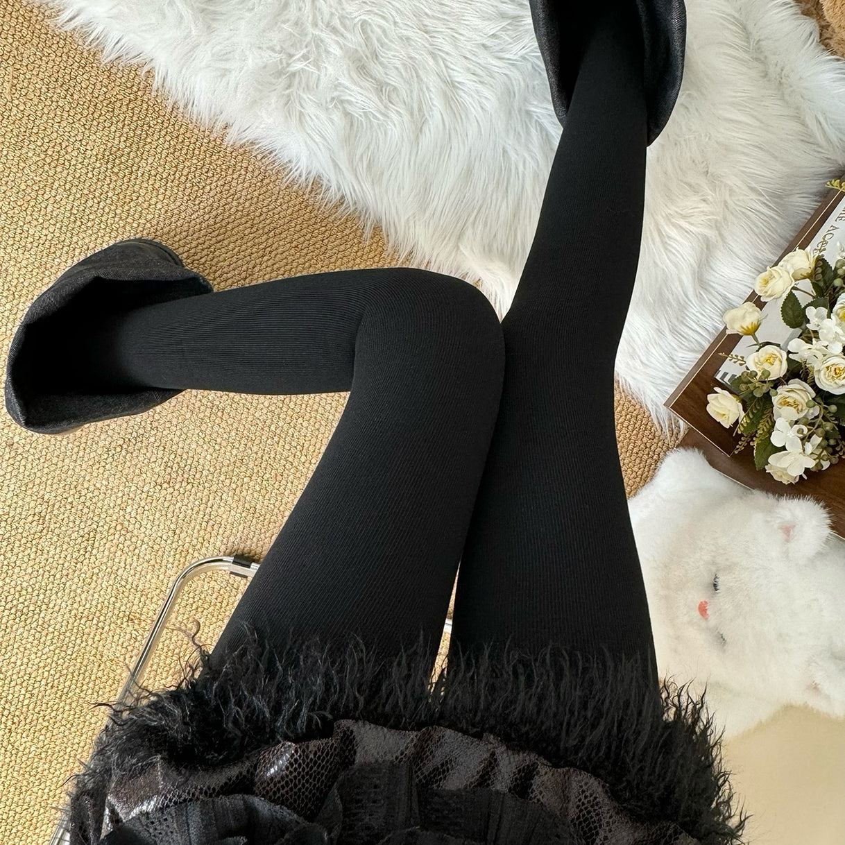 Bow Pearl Fleece Lolita Tights