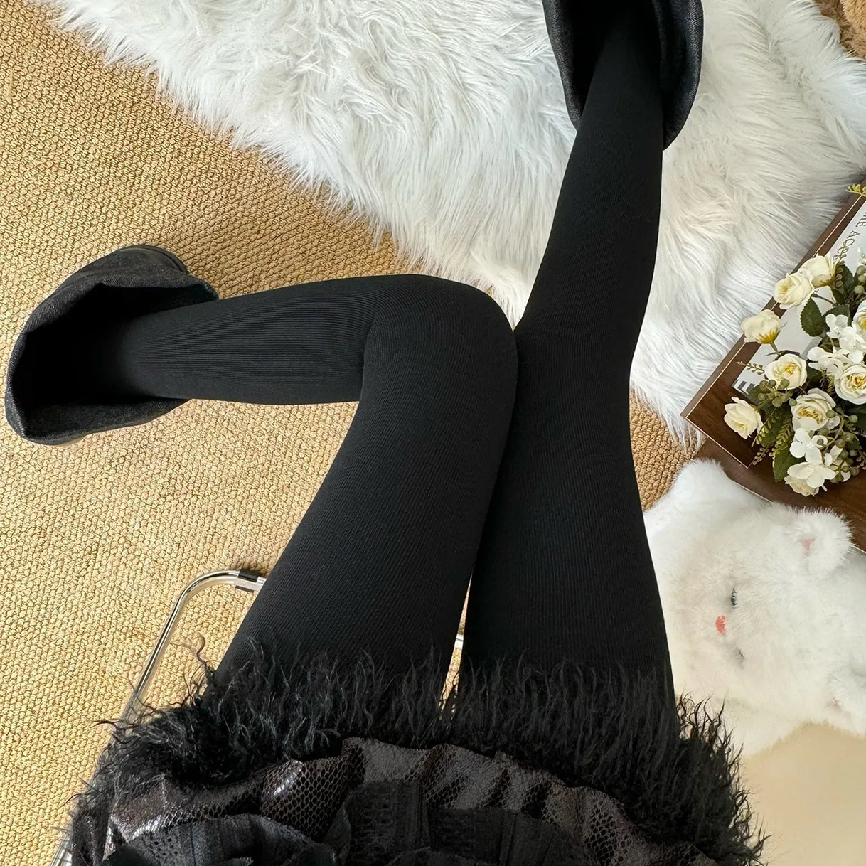 Bow Pearl Fleece Lolita Tights
