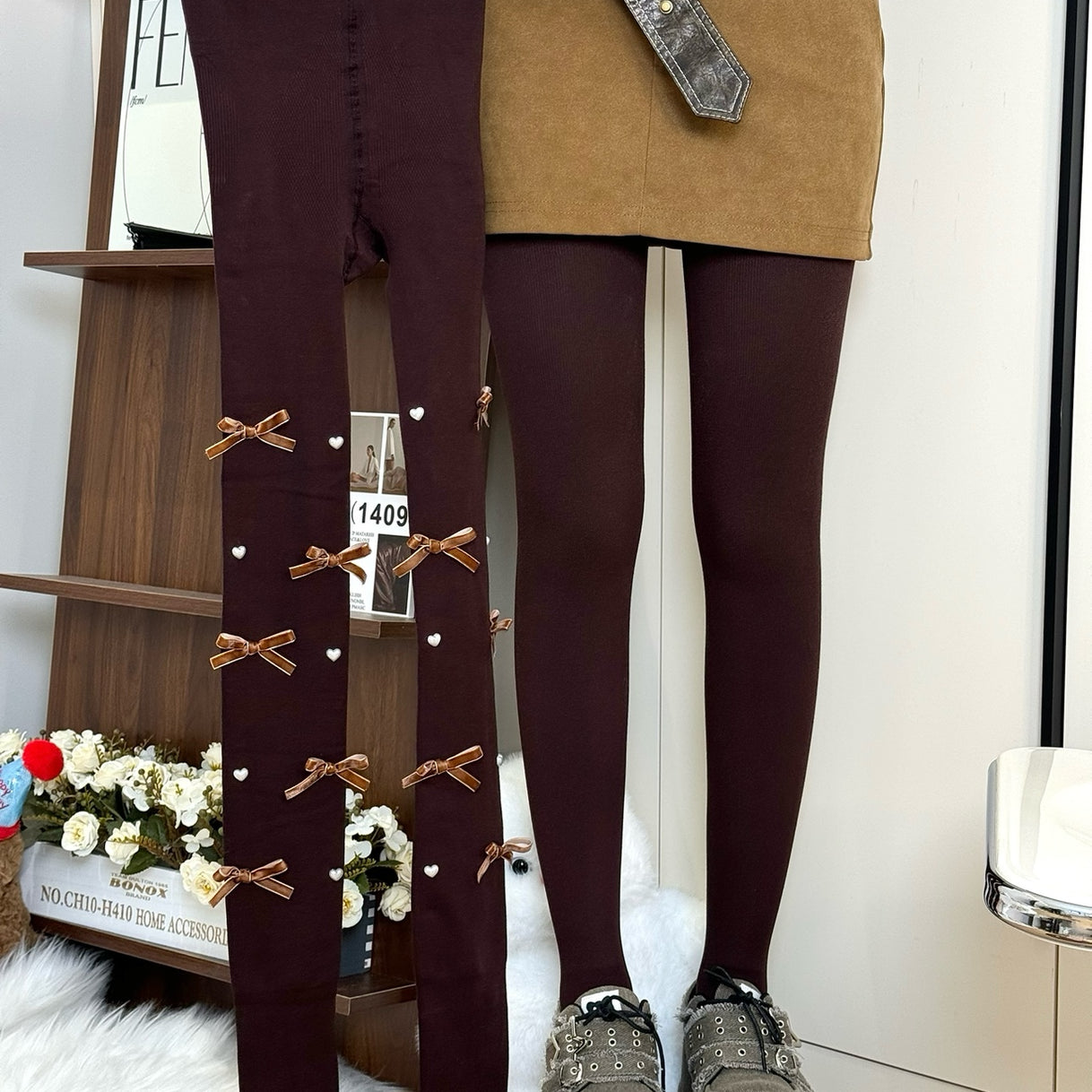 Plush Pearl Bow Lolita Tights