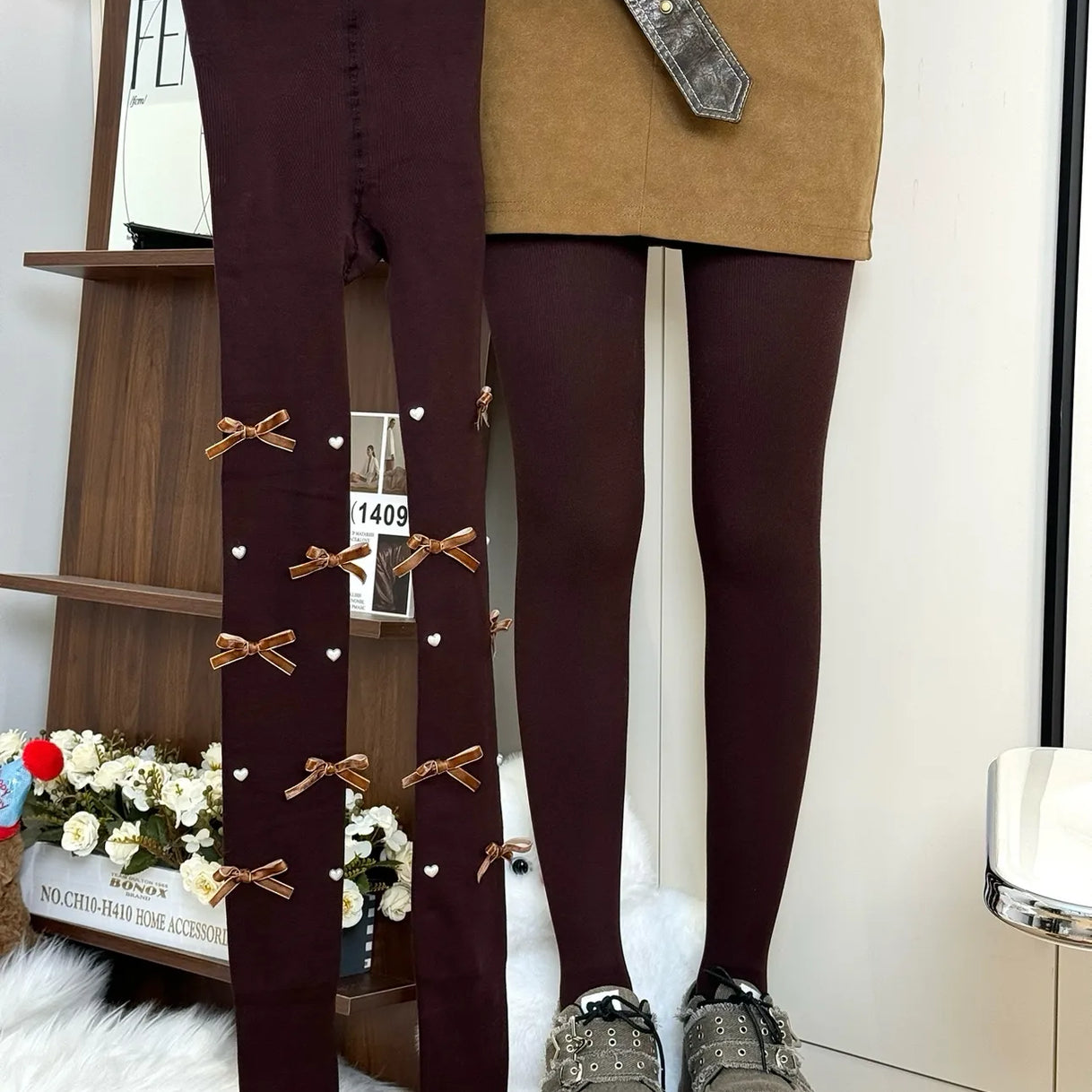 Plush Pearl Bow Lolita Tights