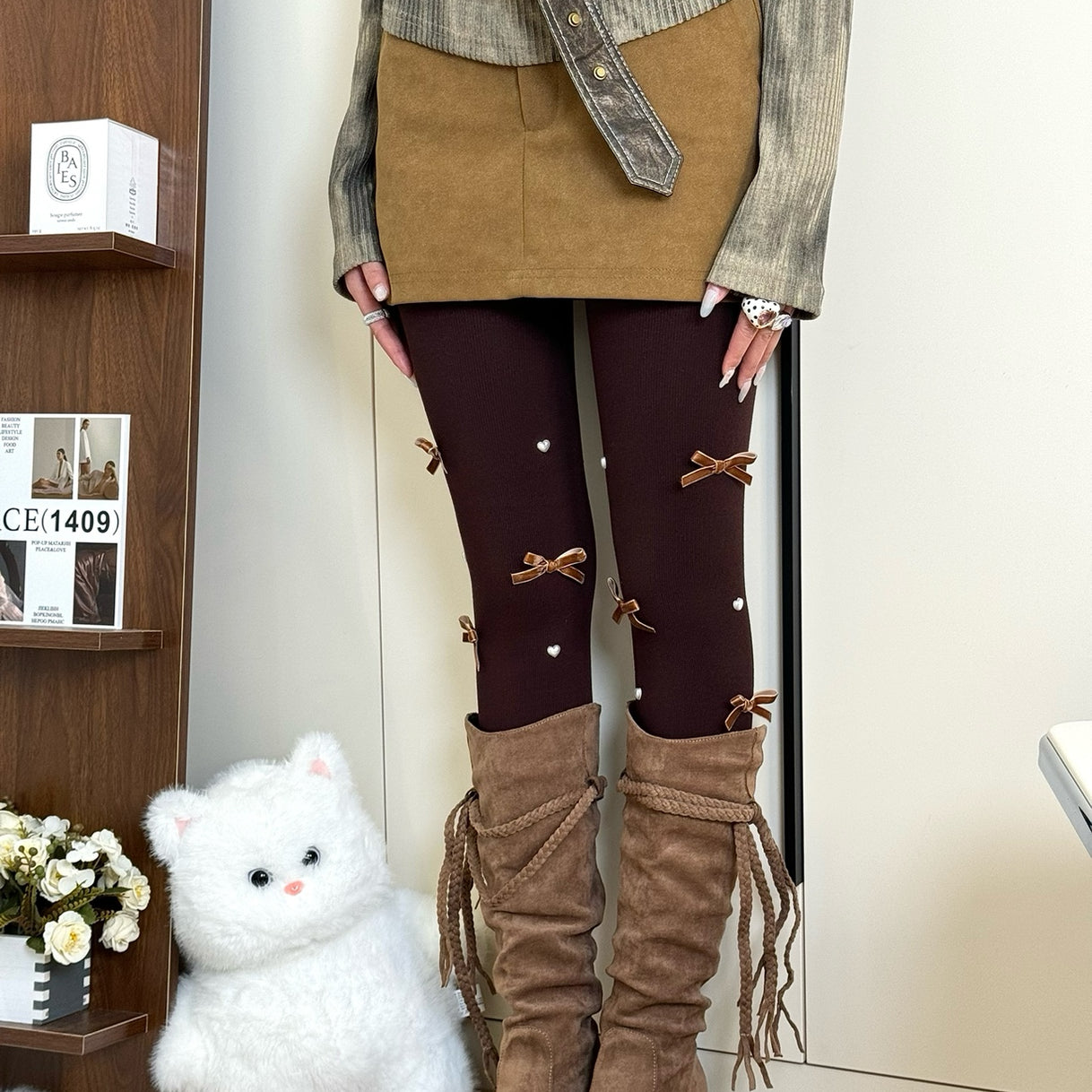 Plush Pearl Bow Lolita Tights