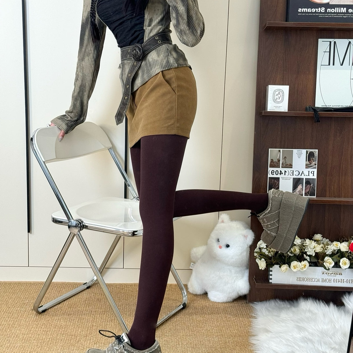 Plush Pearl Bow Lolita Tights