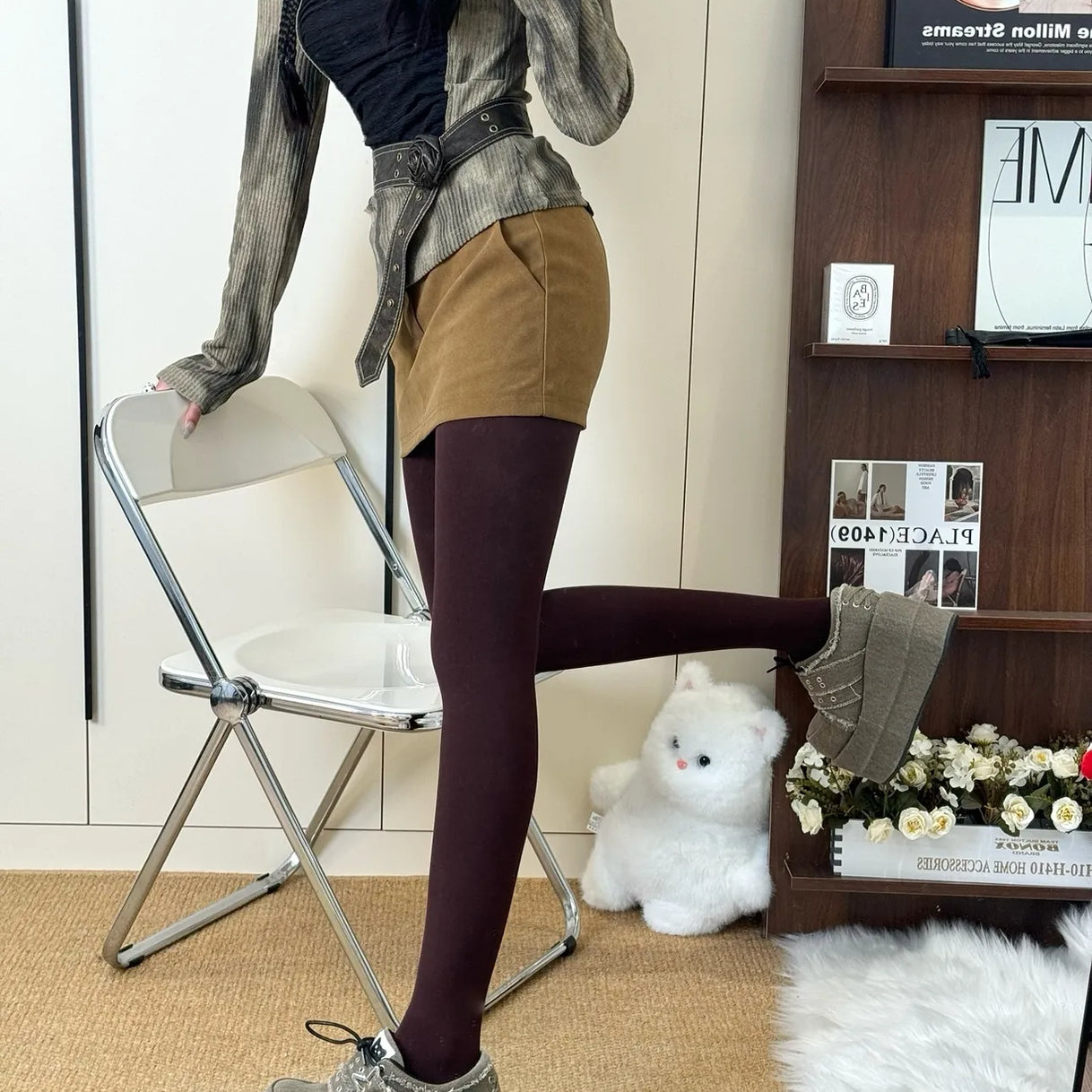 Plush Pearl Bow Lolita Tights