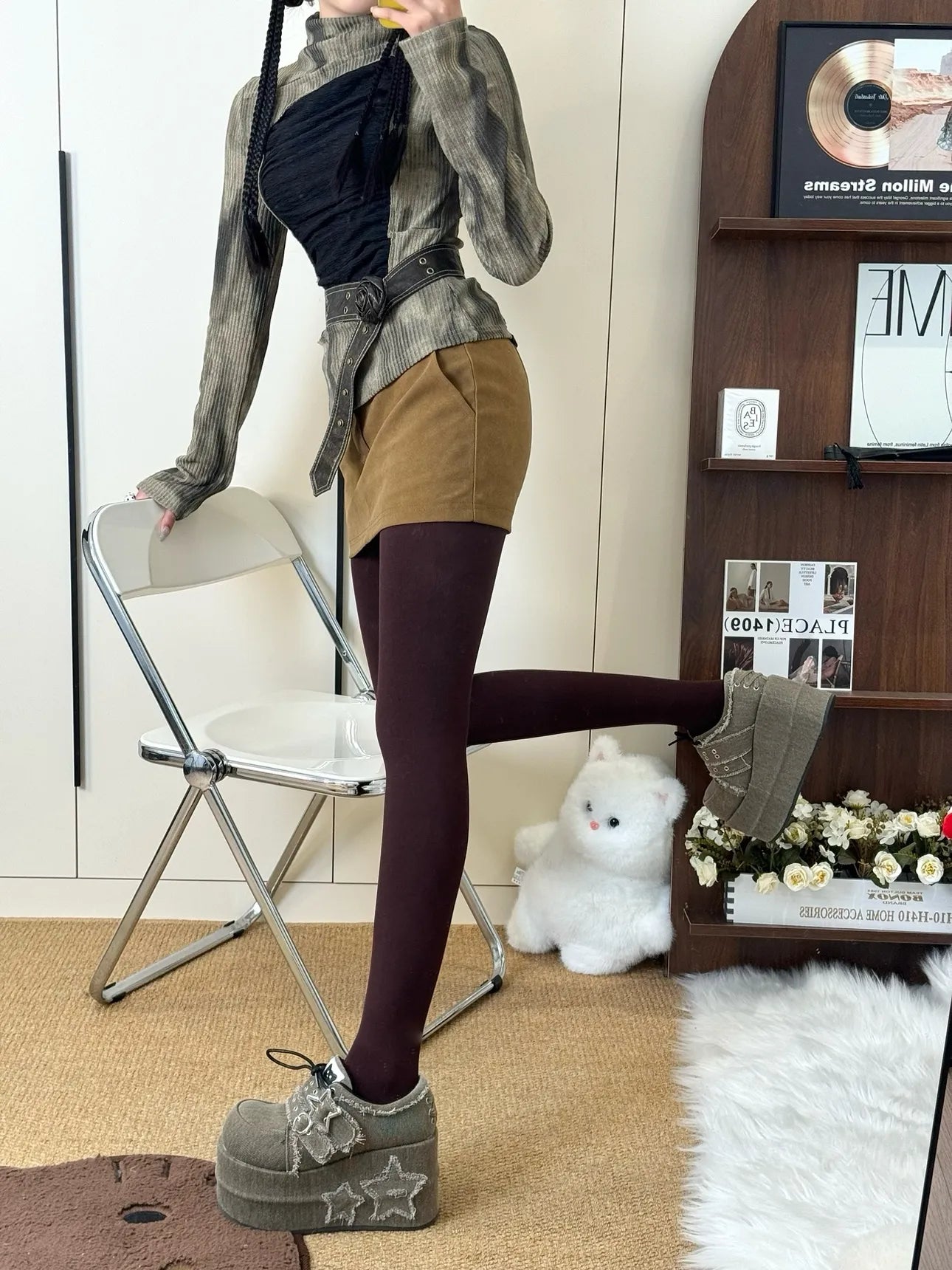 Plush Pearl Bow Lolita Tights