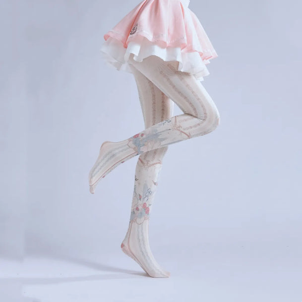 Elegant Lolita White Print Tights
