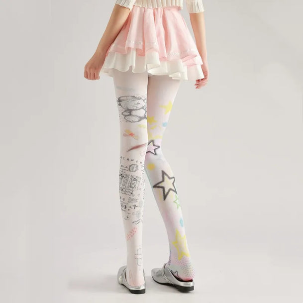 Cartoon Bear Graffiti Tights