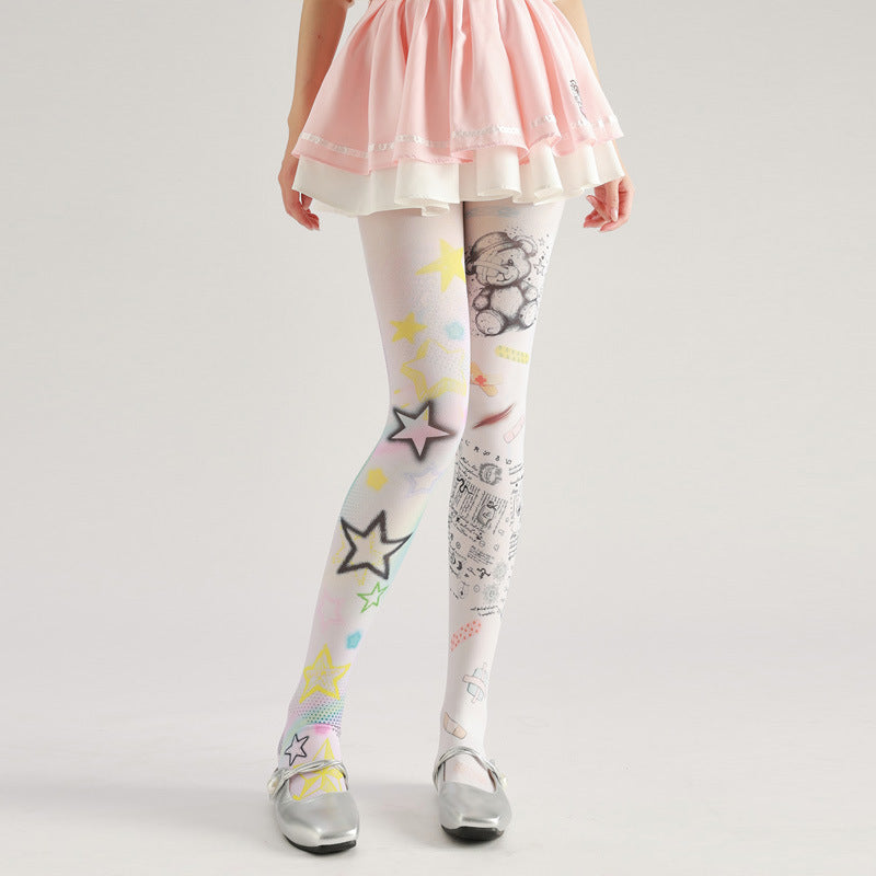 Cartoon Bear Graffiti Tights