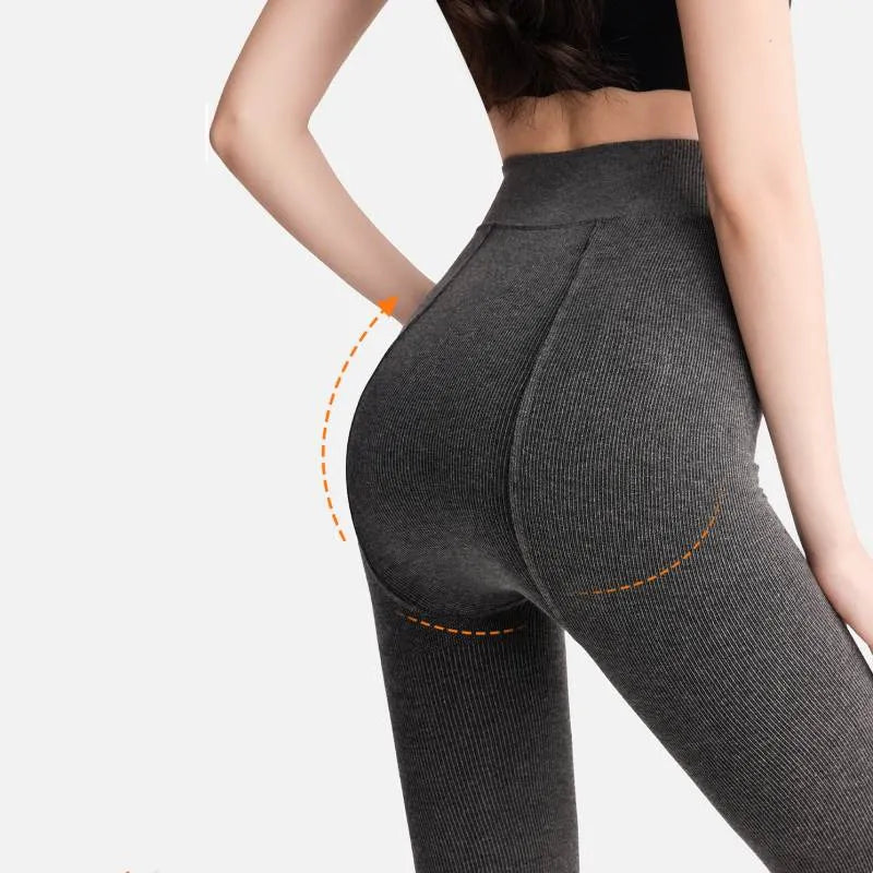 Grey Striped Fleece Lined Pantyhose