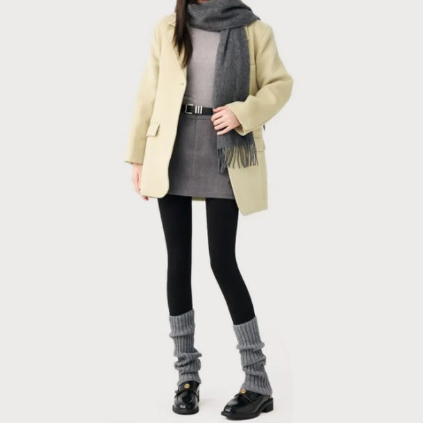 Grey Striped Fleece Lined Pantyhose