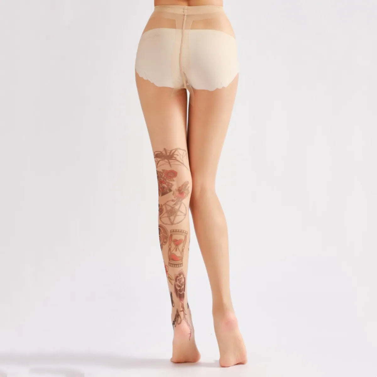 Tattoo Print Sheer Nude Tights