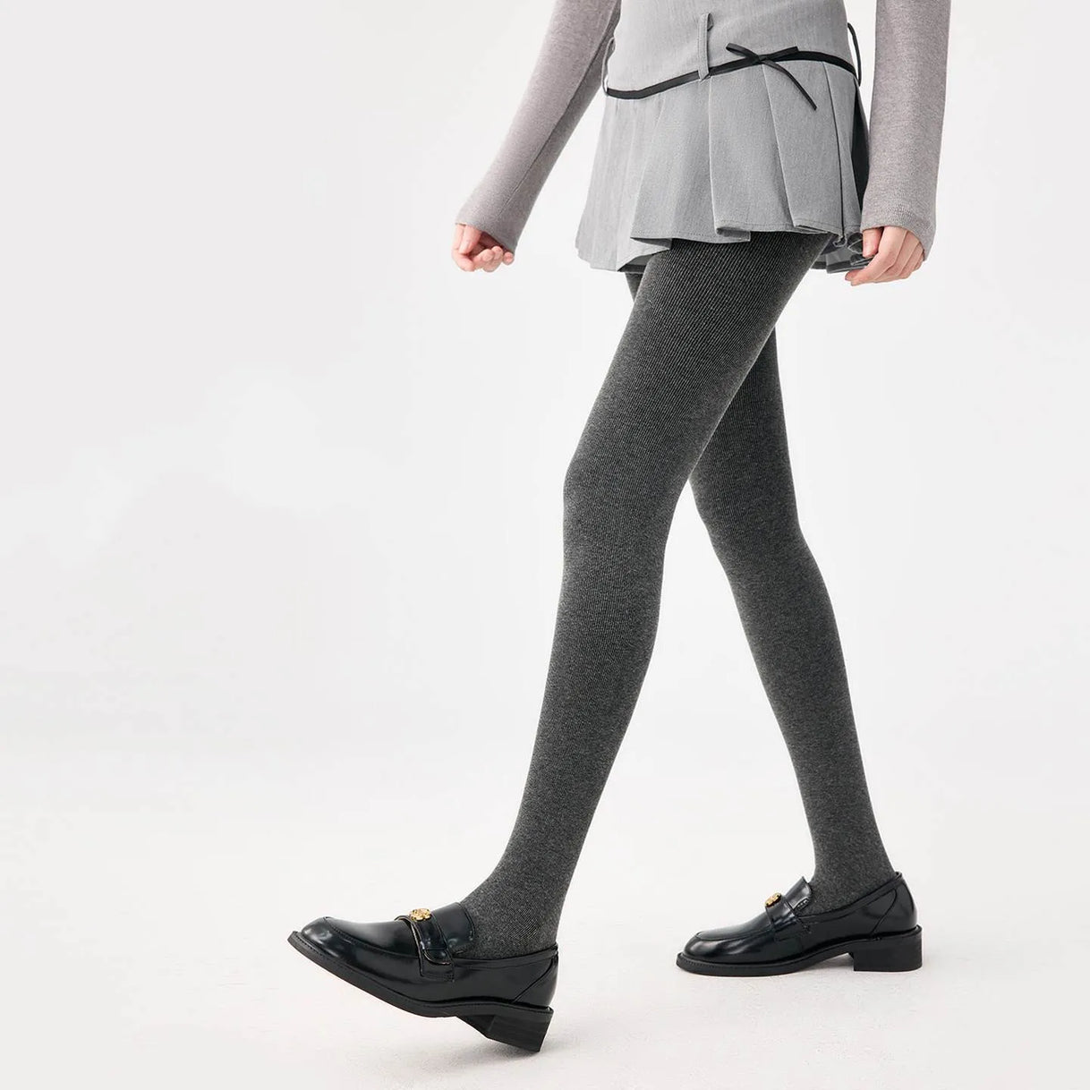 Grey Striped Fleece Lined Pantyhose