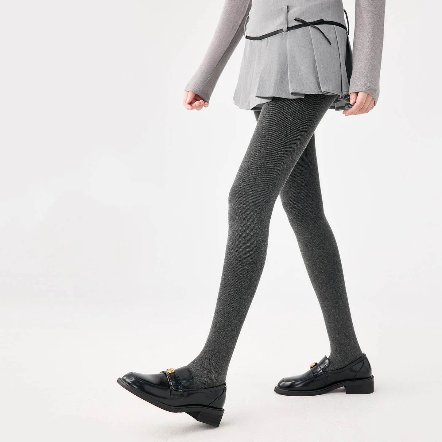 Grey Striped Fleece Lined Pantyhose