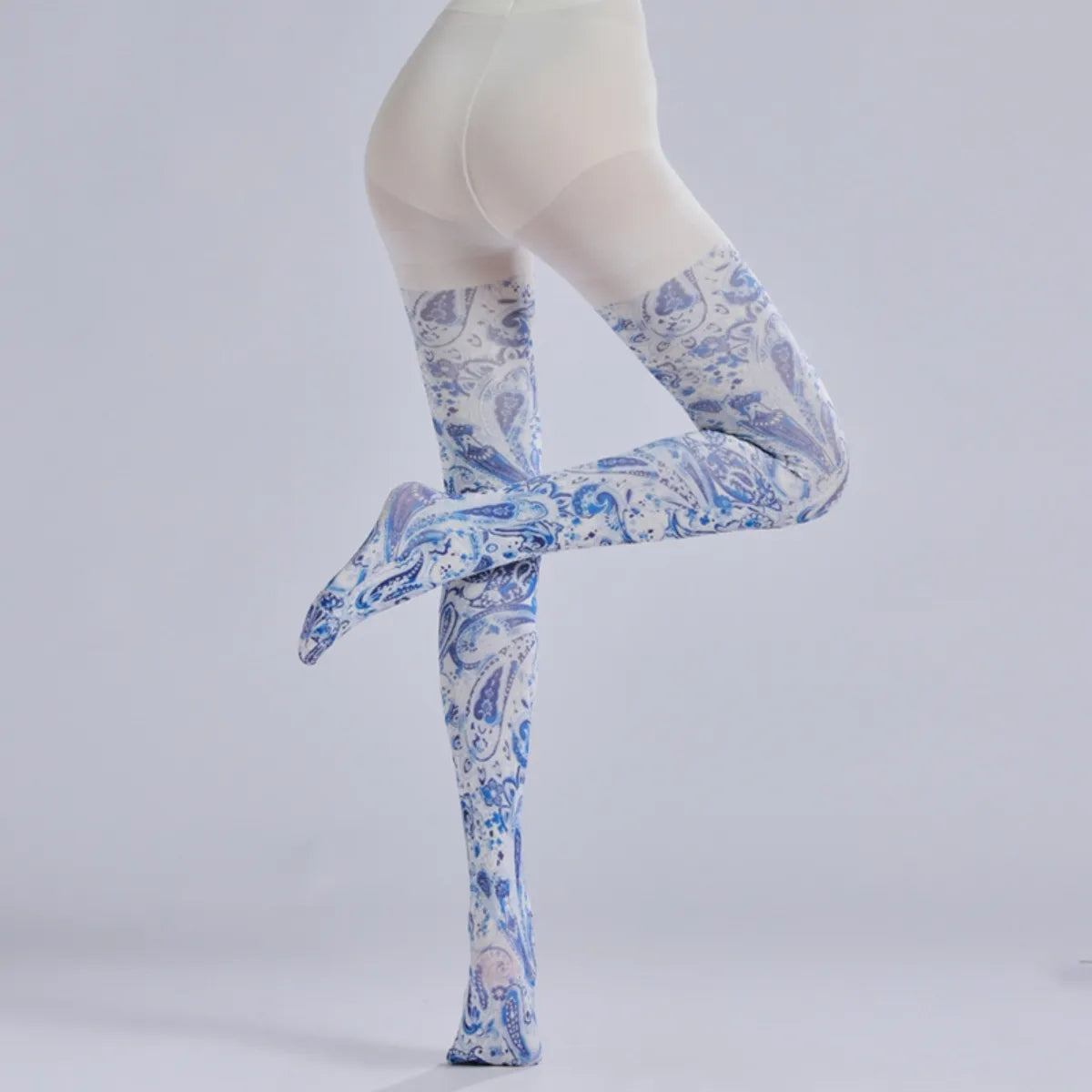 Blue Paisley Print Tights
