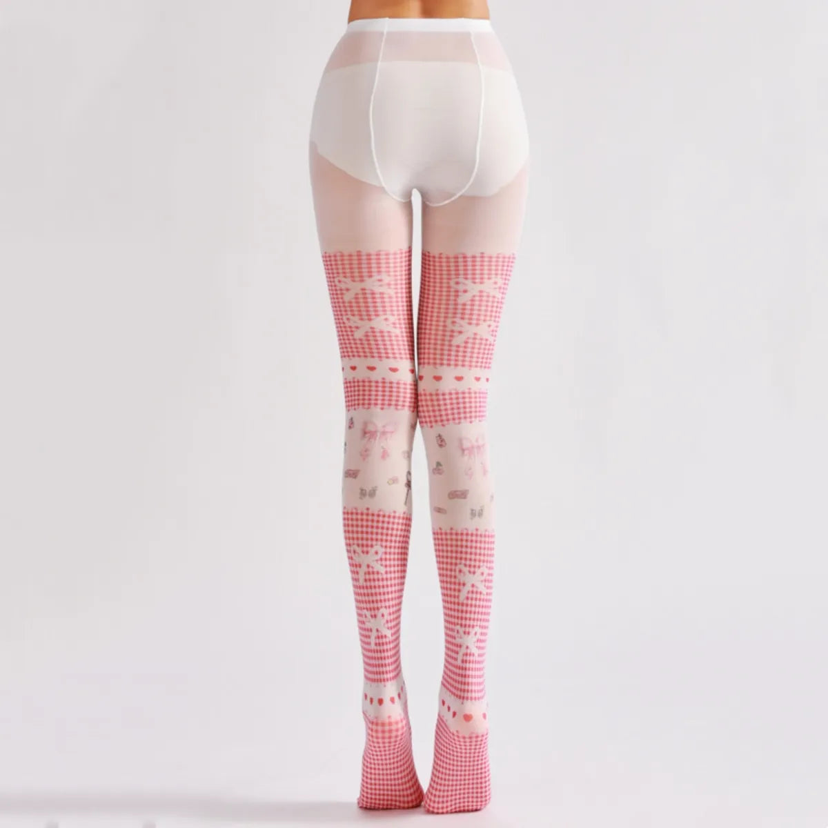 Pink Plaid Bow Anime Tights