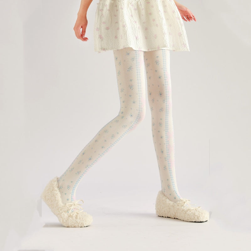 Pink Bow Lolita Print Tights