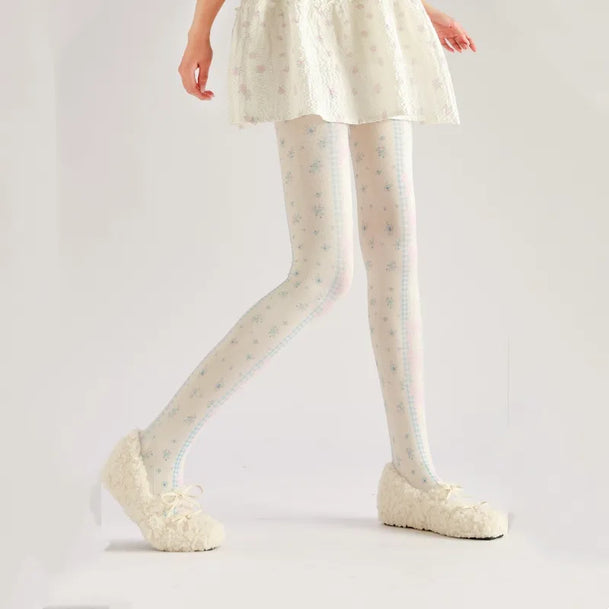 Pink Bow Lolita Print Tights