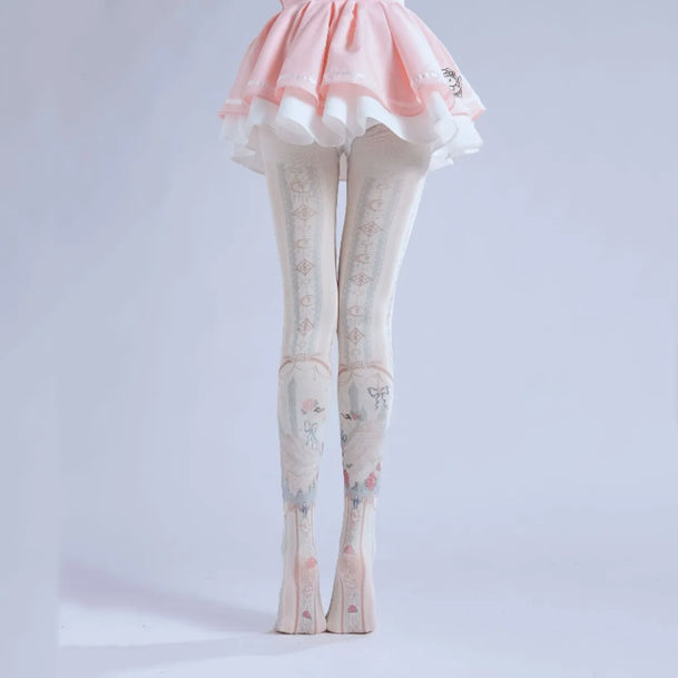 Elegant Lolita White Print Tights