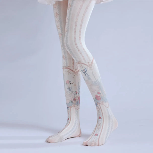 Elegant Lolita White Print Tights