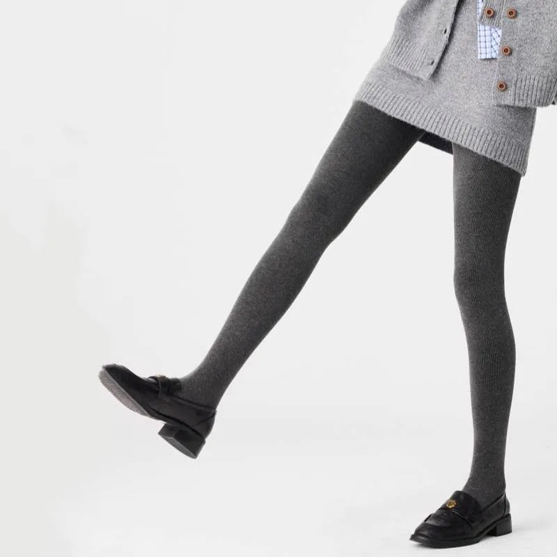 Grey Striped Fleece Lined Pantyhose