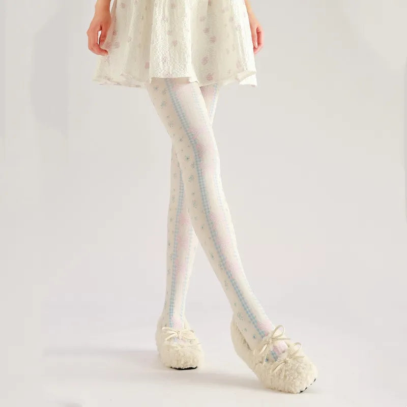 Pink Bow Lolita Print Tights