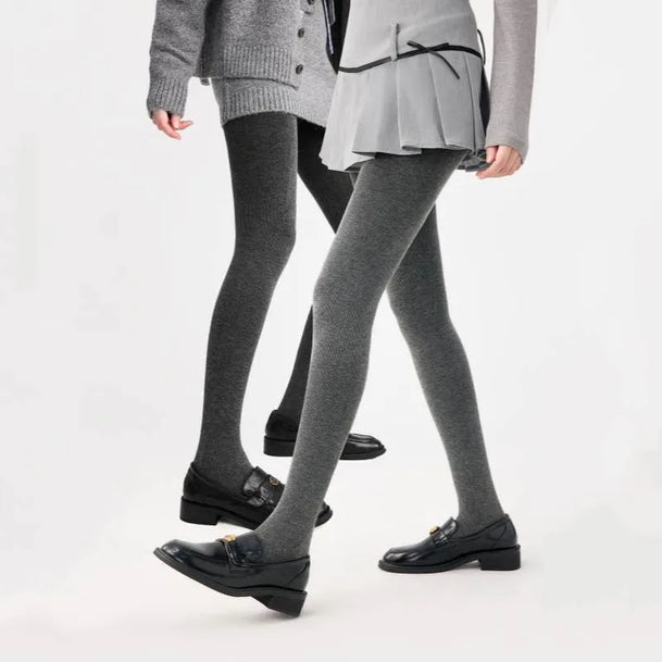 Grey Striped Fleece Lined Pantyhose