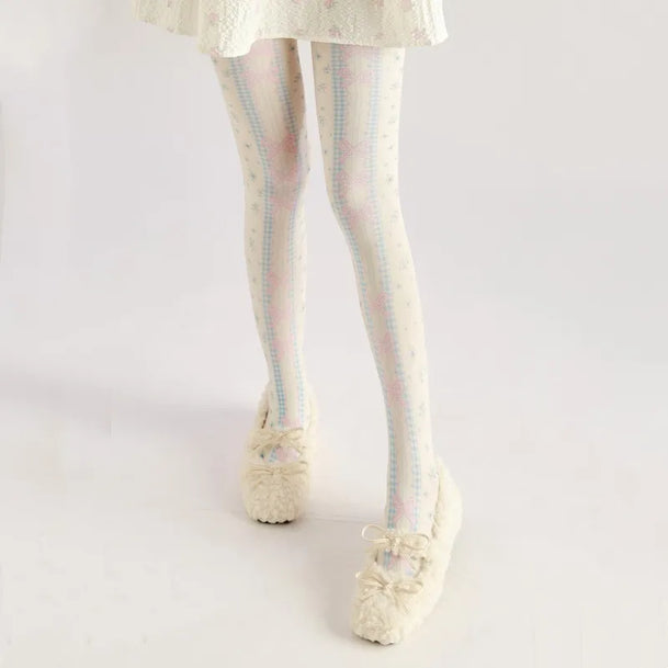 Pink Bow Lolita Print Tights