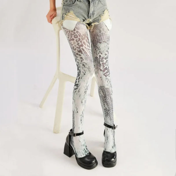 Art Leopard Print Tights