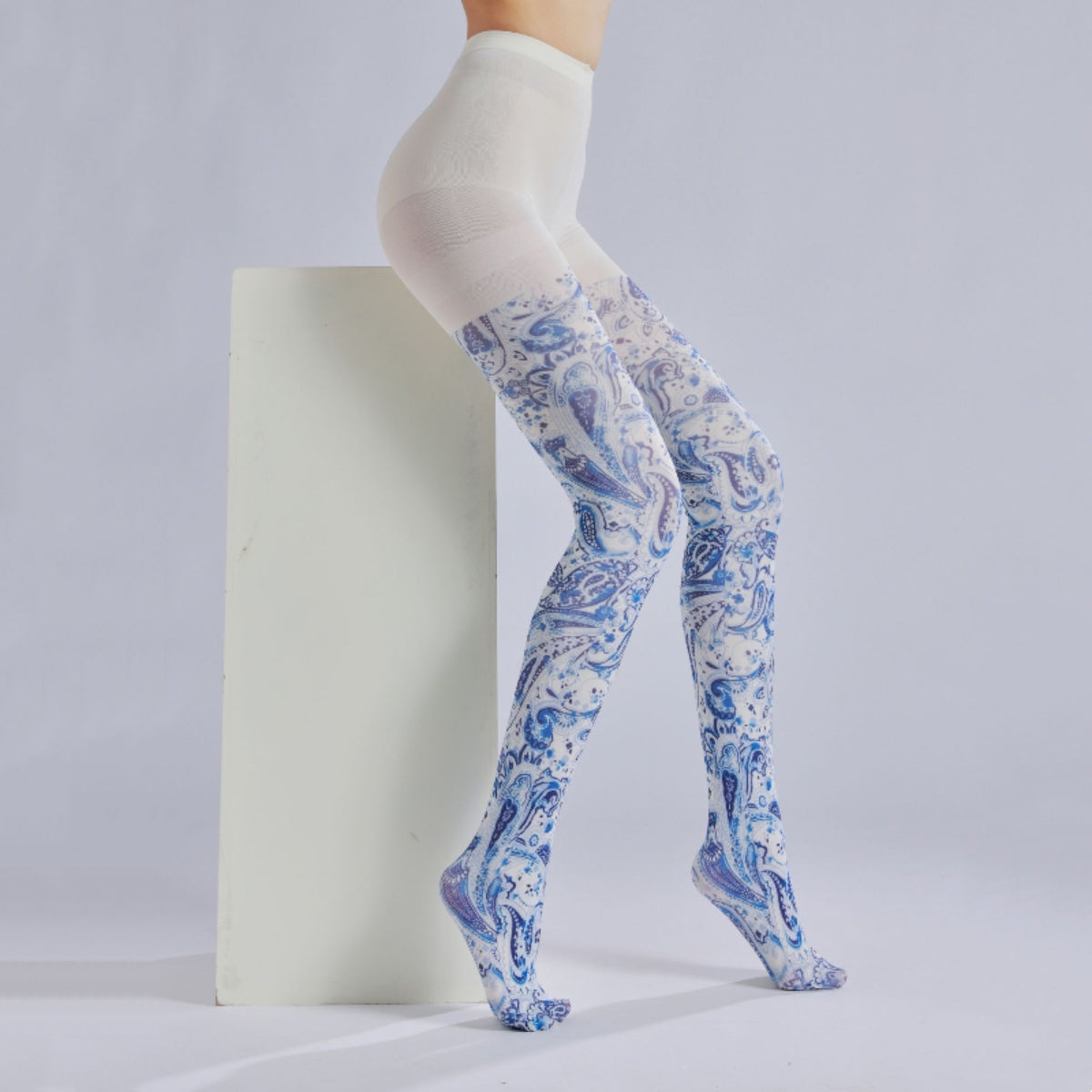 Blue Paisley Print Tights
